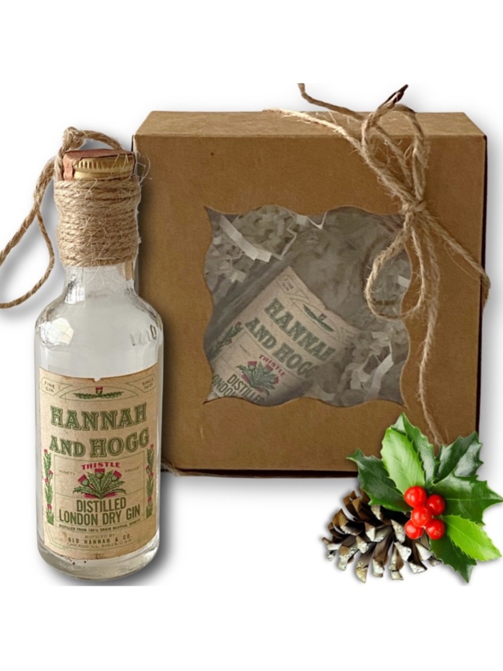 Hannah and Hogg Gin Artisan Vintage Miniature Glass Bottle Unique Ornament